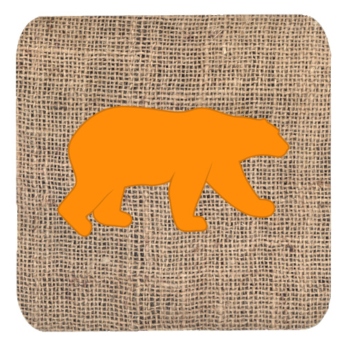Bear Burlap And Orange Foam Coasters - Set 4, 3.5 x 3.5 In.