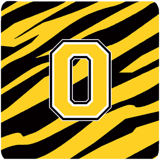 Monogram - Tiger Stripe - Black Gold Foam Coasters, Initial Letter O - Set 4, 3.5 x 3.5 In.