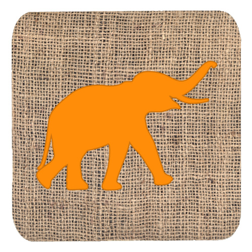 Elephant Burlap And Orange Foam Coasters - Set 4, 3.5 x 3.5 In.