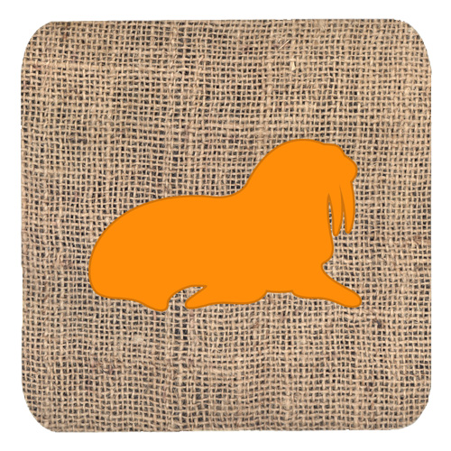 Walrus Burlap And Orange Foam Coasters - Set 4, 3.5 x 3.5 In.
