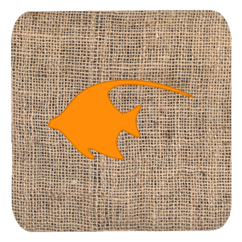 Fish - Angel Fish Burlap And Orange Foam Coasters - Set 4, 3.5 x 3.5 In.