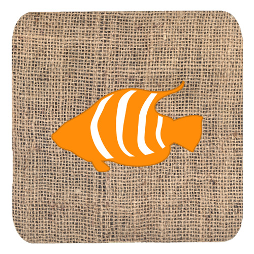 Fish Burlap And Orange Foam Coasters - Set 4, 3.5 x 3.5 In.