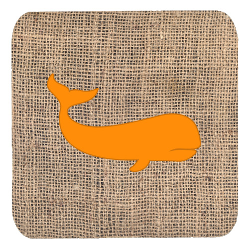 Whale Burlap And Orange Foam Coasters - Set 4, 3.5 x 3.5 In.