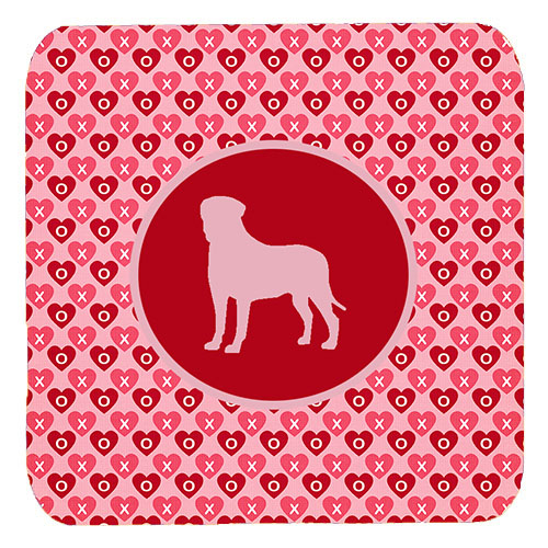 Bullmastiff Valentine Hearts Foam Coasters - Set 4, 3.5 x 3.5 In.