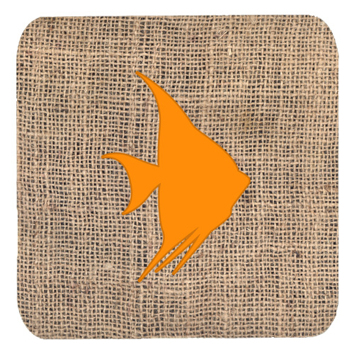 Fish - Angel Fish Burlap And Orange Foam Coasters - Set 4, 3.5 x 3.5 In.
