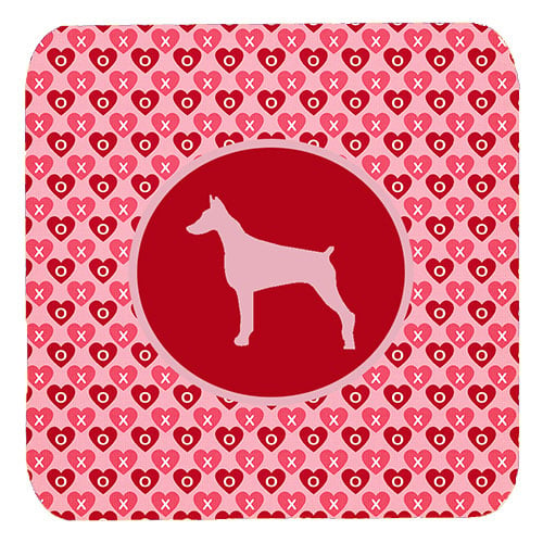 Doberman Valentine Hearts Foam Coasters - Set 4, 3.5 x 3.5 In.