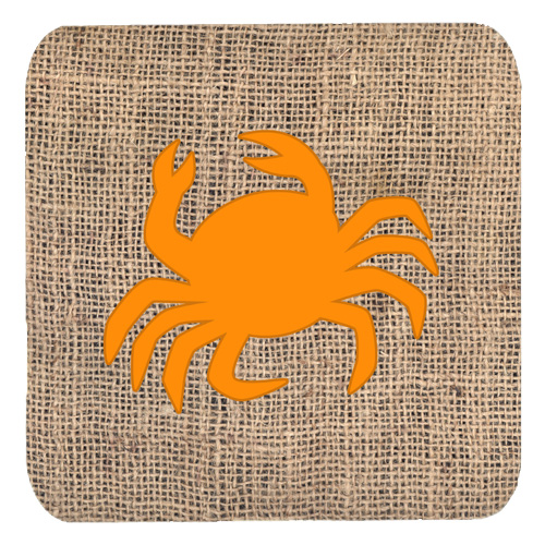 Crab Burlap And Orange Foam Coasters - Set 4, 3.5 x 3.5 In.