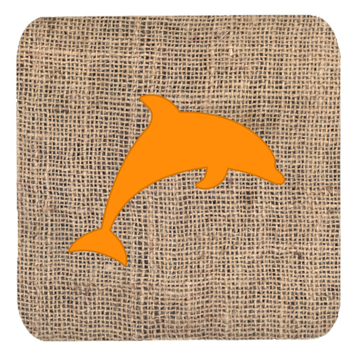 Dolphin Burlap And Orange Foam Coasters - Set 4, 3.5 x 3.5 In.