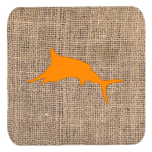 Fish - Marlin Burlap And Orange Foam Coasters - Set 4, 3.5 x 3.5 In.