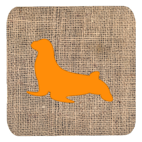 Seal Burlap And Orange Foam Coasters - Set 4, 3.5 x 3.5 In.