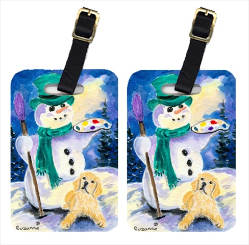 Snowman With Golden Retriever Luggage Tag