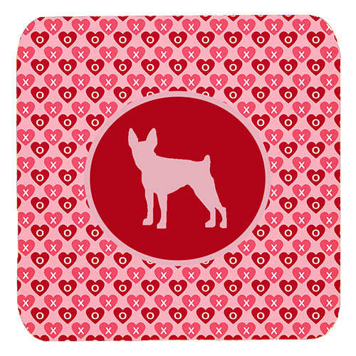 Fox Terrier Toy Valentine Hearts Foam Coasters - Set 4, 3.5 x 3.5 In.