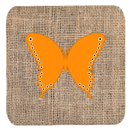 Butterfly Burlap And Orange Foam Coasters - Set 4, 3.5 x 3.5 In.