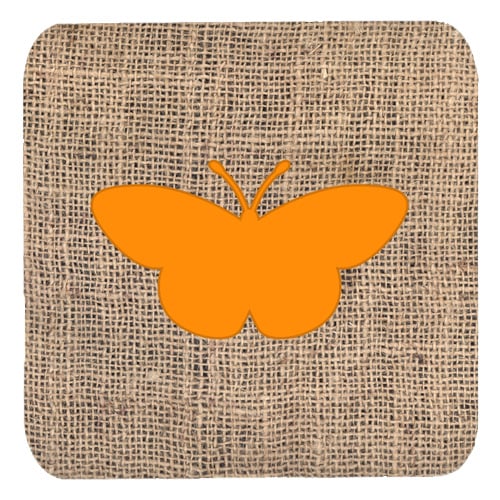 Butterfly Burlap And Orange Foam Coasters - Set 4, 3.5 x 3.5 In.