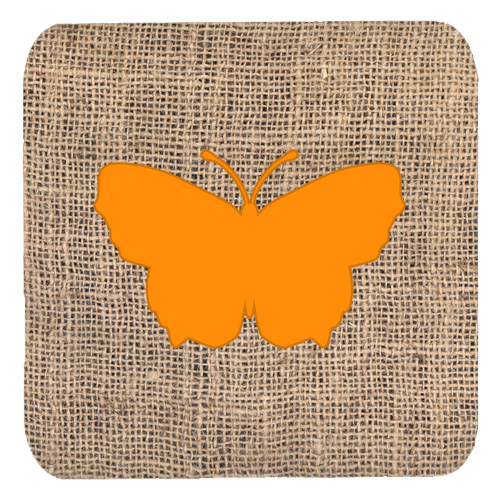 Butterfly Burlap And Orange Foam Coasters - Set 4, 3.5 x 3.5 In.
