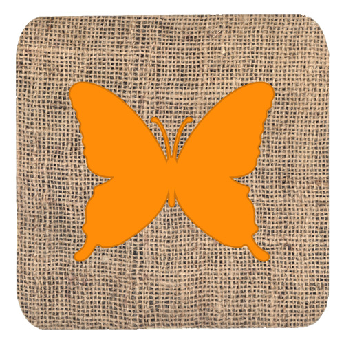Picture of Carolines Treasures BB1046-BL-OR-FC Butterfly Burlap And Orange Foam Coasters - Set 4- 3.5 x 3.5 In.