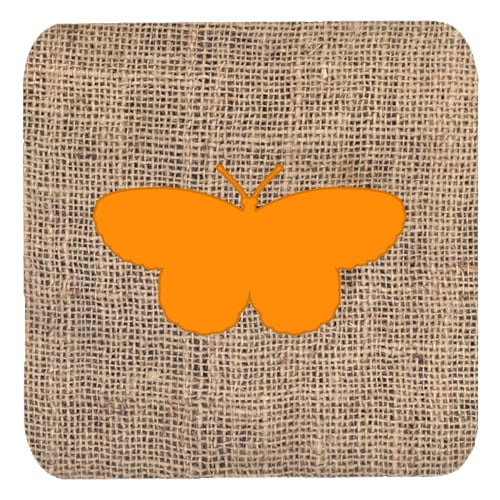 Butterfly Burlap And Orange Foam Coasters - Set 4, 3.5 x 3.5 In.