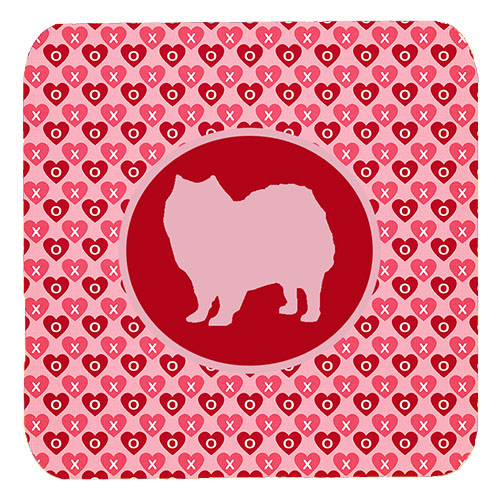 American Eskimo Valentine Hearts Foam Coasters - Set 4, 3.5 x 3.5 In.