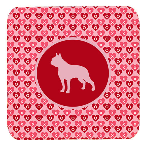 Boston Terrier Valentine Hearts Foam Coasters - Set 4, 3.5 x 3.5 In.