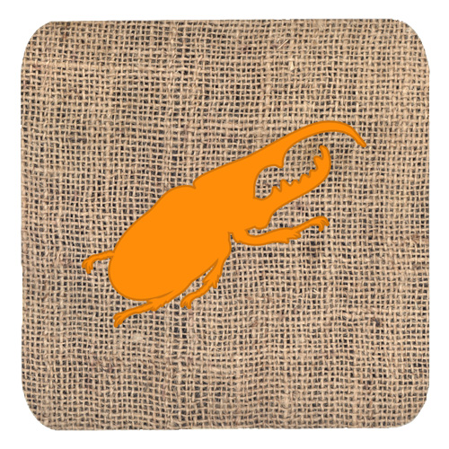 Beetle Burlap And Orange Foam Coasters - Set 4, 3.5 x 3.5 In.