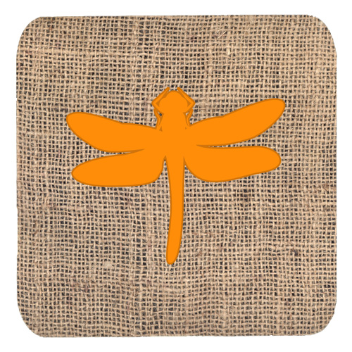 Dragonfly Burlap And Orange Foam Coasters - Set 4- 3.5 x 3.5 In.