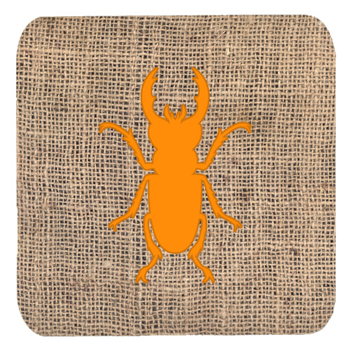 Beetle Burlap And Orange Foam Coasters - Set 4, 3.5 x 3.5 In.
