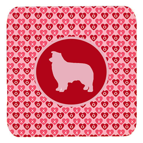 Border Collie Valentine Hearts Foam Coasters - Set 4, 3.5 x 3.5 In.