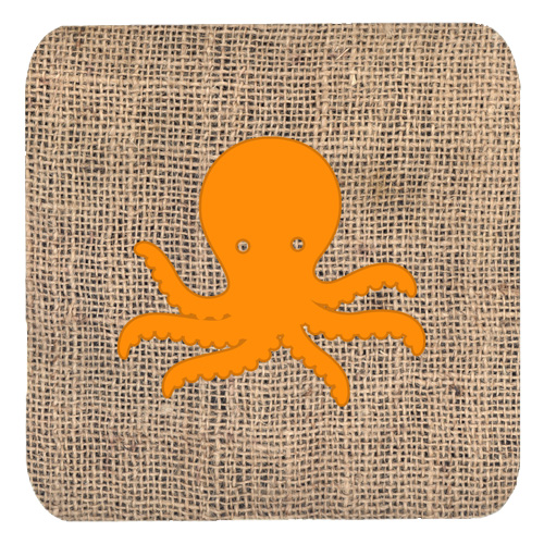 Octopus Burlap And Orange Foam Coasters - Set 4, 3.5 x 3.5 In.