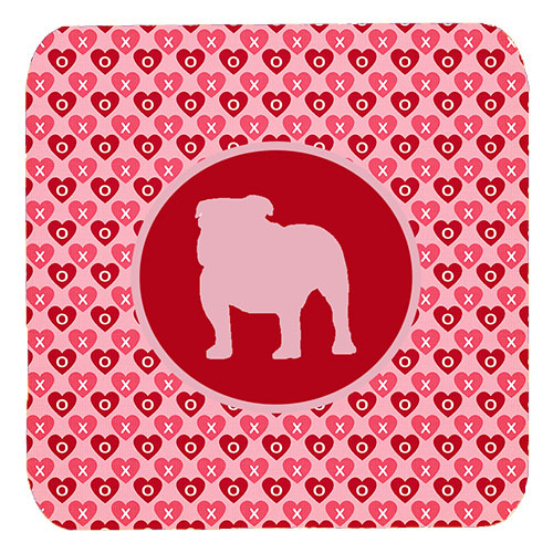 Bulldog Valentine Hearts Foam Coasters - Set 4, 3.5 x 3.5 In.