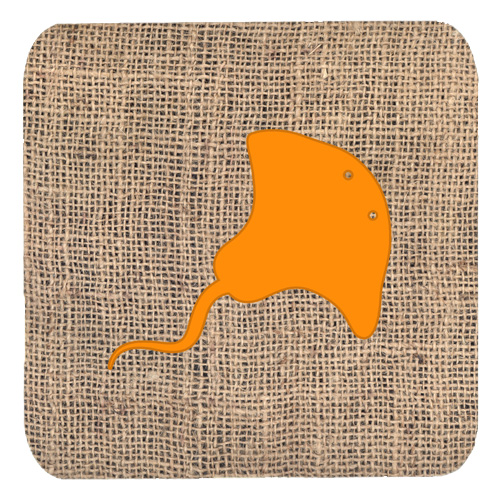 Stingray Burlap And Orange Foam Coasters - Set 4- 3.5 x 3.5 In.