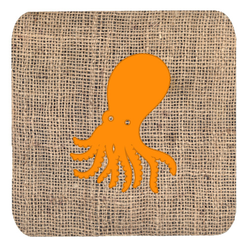 Octopus Burlap And Orange Foam Coasters - Set 4, 3.5 x 3.5 In.