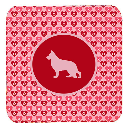 German Shepherd Valentine Hearts Foam Coasters - Set 4, 3.5 x 3.5 In.