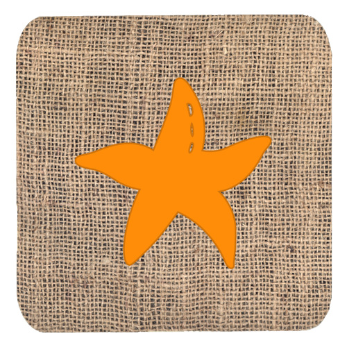 Starfish Burlap And Orange Foam Coasters - Set 4, 3.5 x 3.5 In.