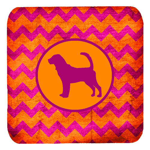 Bloodhound Chevron Pink And Orange Foam Coasters - Set 4, 3.5 x 3.5 In.