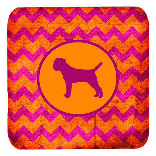 Border Terrier Chevron Pink And Orange Foam Coasters - Set 4, 3.5 x 3.5 In.