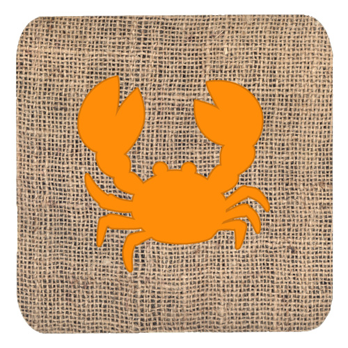 Crab Burlap And Orange Foam Coasters - Set 4, 3.5 x 3.5 In.