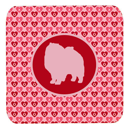 Keeshond Valentine Hearts Foam Coasters - Set 4, 3.5 x 3.5 In.