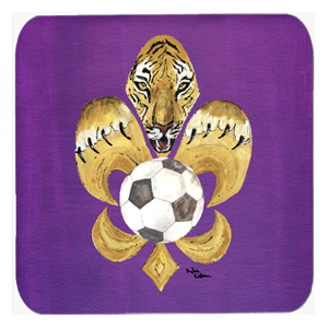 Picture of Carolines Treasures 8477-FC Tiger Soccer Fleur De Lis Foam Coasters - Set 4- 3.5 x 3.5 In.