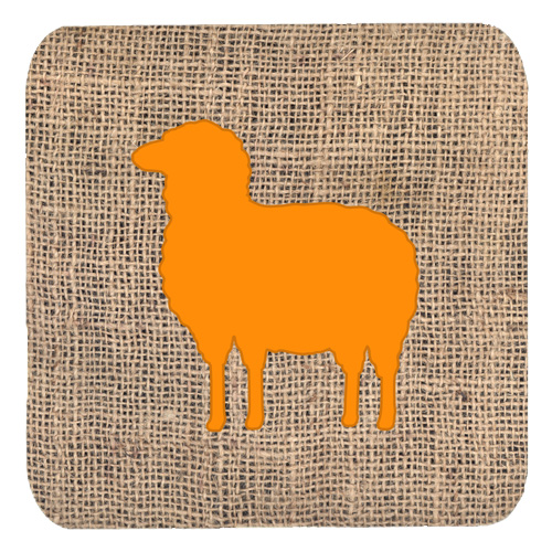 Sheep Burlap And Orange Foam Coasters - Set 4, 3.5 x 3.5 In.