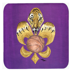 Tiger Basketball Fleur De Lis Foam Coasters - Set 4, 3.5 x 3.5 In.