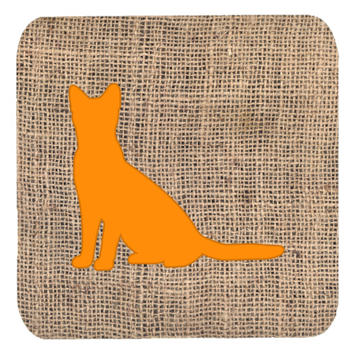 Cat Burlap And Orange Foam Coasters - Set 4, 3.5 x 3.5 In.