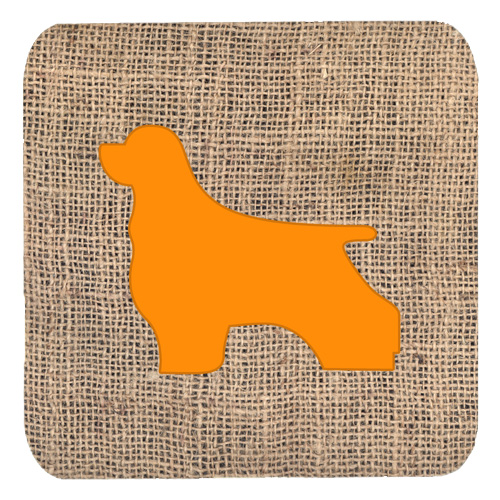 Cocker Spaniel Burlap And Orange Foam Coasters - Set 4, 3.5 x 3.5 In.