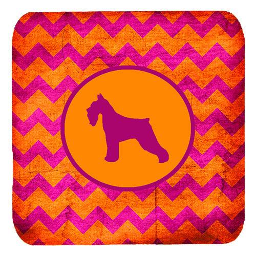 Schnauzer Chevron Pink And Orange Foam Coasters - Set 4, 3.5 x 3.5 In.