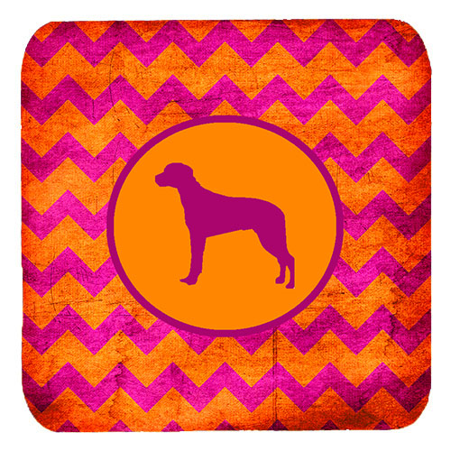 Rhodesian Ridgeback Chevron Pink And Orange Foam Coasters - Set 4, 3.5 x 3.5 In.