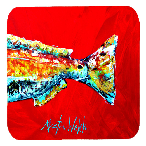 Fish - Red Fish Alphonzo Tail Foam Coasters - Set 4, 3.5 x 3.5 In.