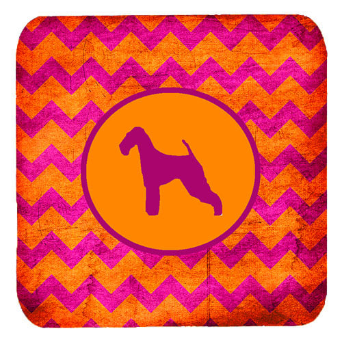 Airedale Chevron Pink And Orange Foam Coasters - Set 4, 3.5 x 3.5 In.