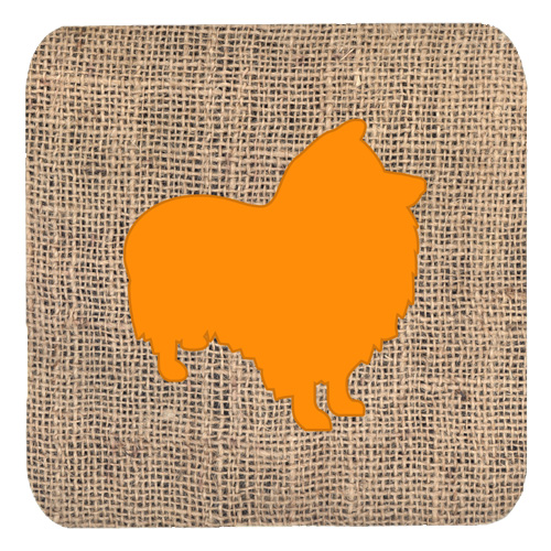 Picture of Carolines Treasures BB1080-BL-OR-FC Sheltie Burlap And Orange Foam Coasters - Set 4- 3.5 x 3.5 In.