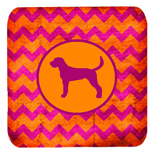 American Foxhound Chevron Pink And Orange Foam Coasters - Set 4, 3.5 x 3.5 In.
