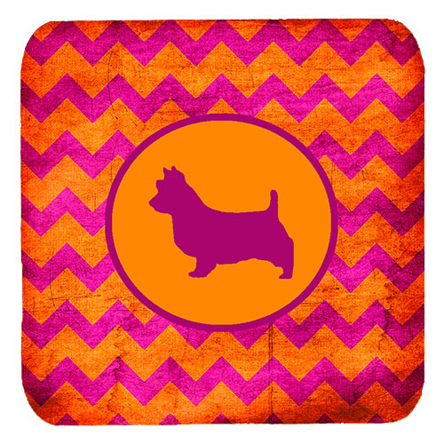 Australian Terrier Chevron Pink And Orange Foam Coasters, Set Of 4