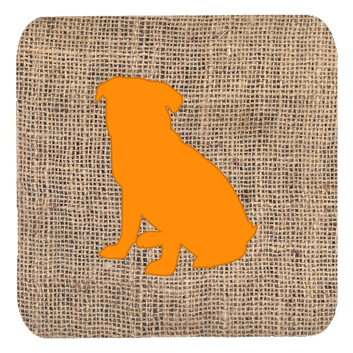Pug Burlap And Orange Foam Coasters, Set Of 4